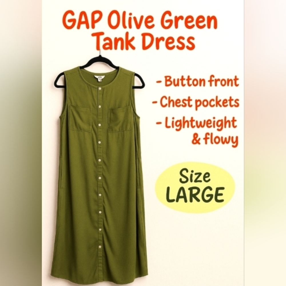 👗GAP Olive Green Tank Dress – Size Large - Picture 13 of 13
